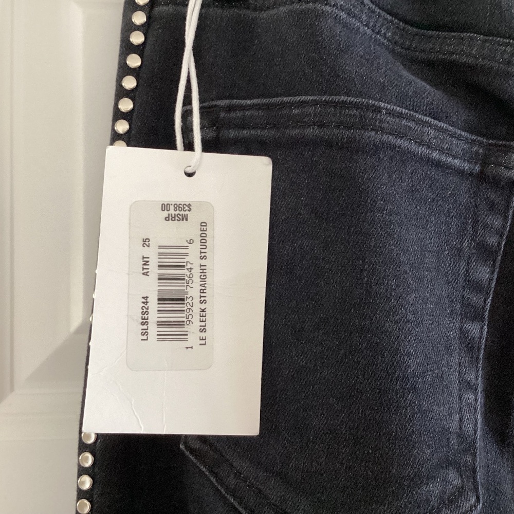 FRAME Women's Jeans Le Sleek Straight High Rise Astronaut Black Studded Sz 25 - Picture 7 of 16
